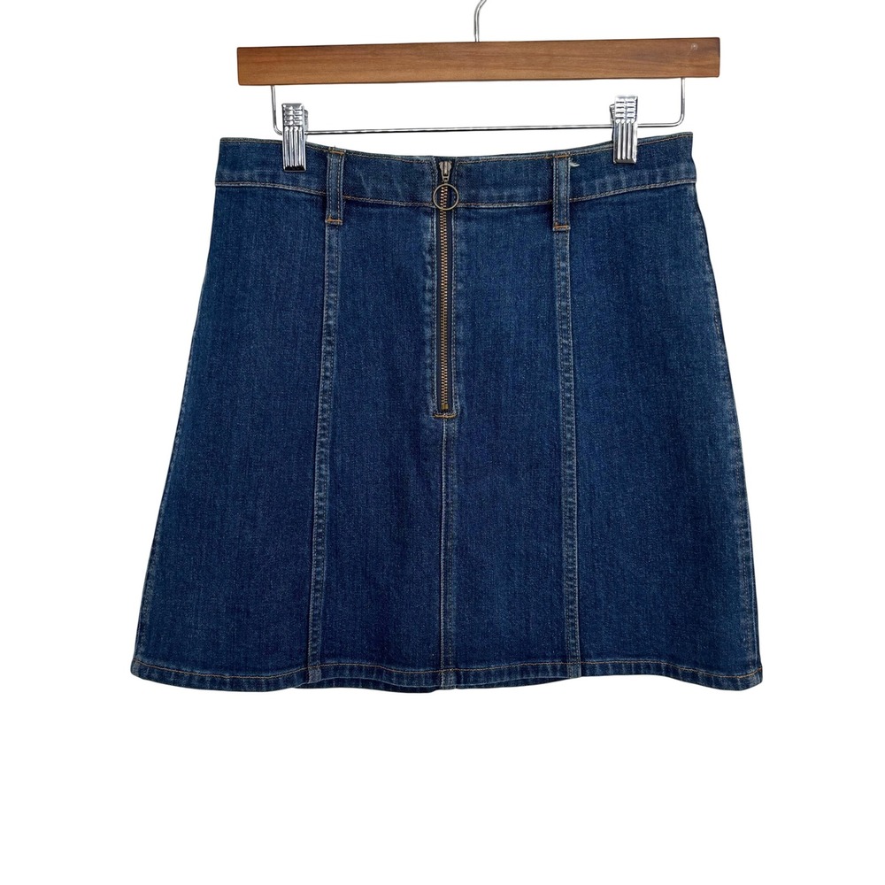 J.Crew Dark Denim Y2K Mini Skirt Size 27‎ A-Line Zip Front Stretch Cotton Preppy